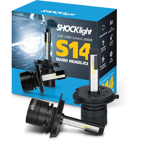 H4 - 12V - Lâmpada Shocklight Led S14 Nano Headlight 3600lm 6000k - Lampada H4 12V - PONTO M PECAS AUTOMOTIVAS