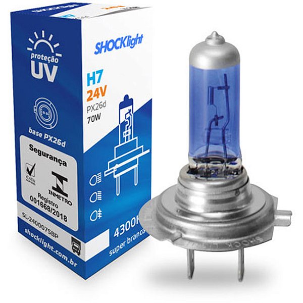H7 - 24V - LÂMPADA HALÓGENA SUPER BRANCA H7 24V 70W PX26D - H7 24V SUPER BRANCA - PONTO M PECAS AUTOMOTIVAS