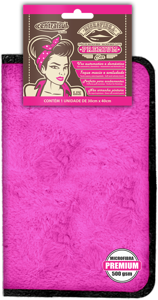 Pano de Microfibra Premium PREMIUM LIZ 30 x 40CM ROSA - CENTRALSUL - PONTO M PECAS AUTOMOTIVAS