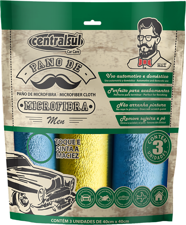 Kit com 3 Unidades Pano de Microfibra MEN 40x40 - Ponto M Pecas Automotivas - Centralsul