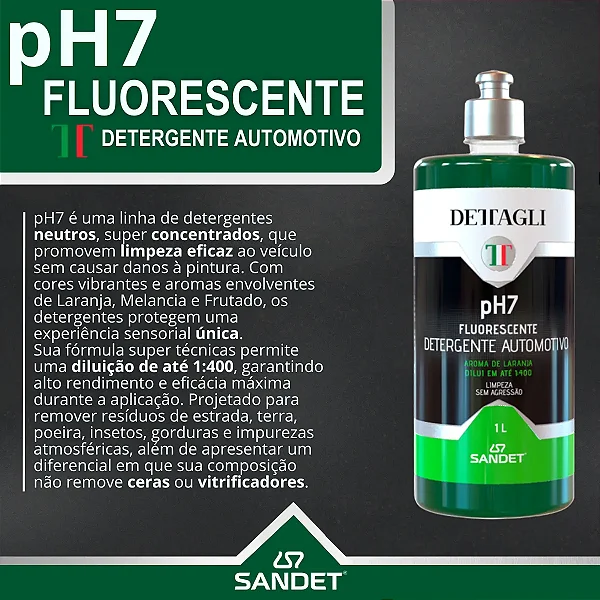 Shampoo 1 litro Detergente  Automotivo Ph7 Fluorescente Dettagli