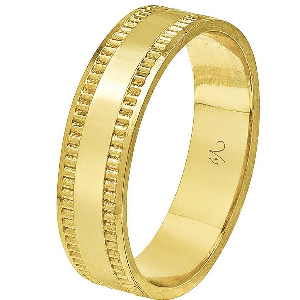 Aliança trabalhada em ouro 18k com 5mm - 3,5gr unidade