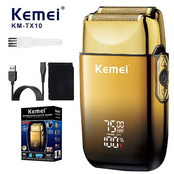 Maquina Barbear Shaver Profissional Kemei Km Tx10 Com Led