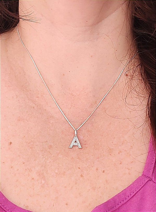 COLAR PINGENTE LETRA MICROZIRCÔNIAS PRATA 925