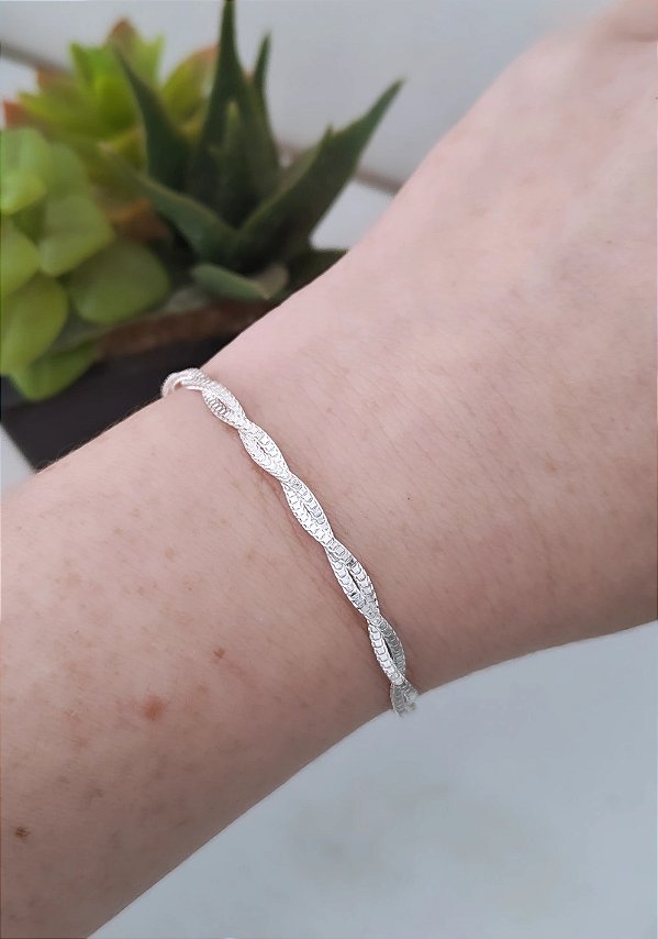 PULSEIRA TRANÇADA DOIS FIOS PRATA 925