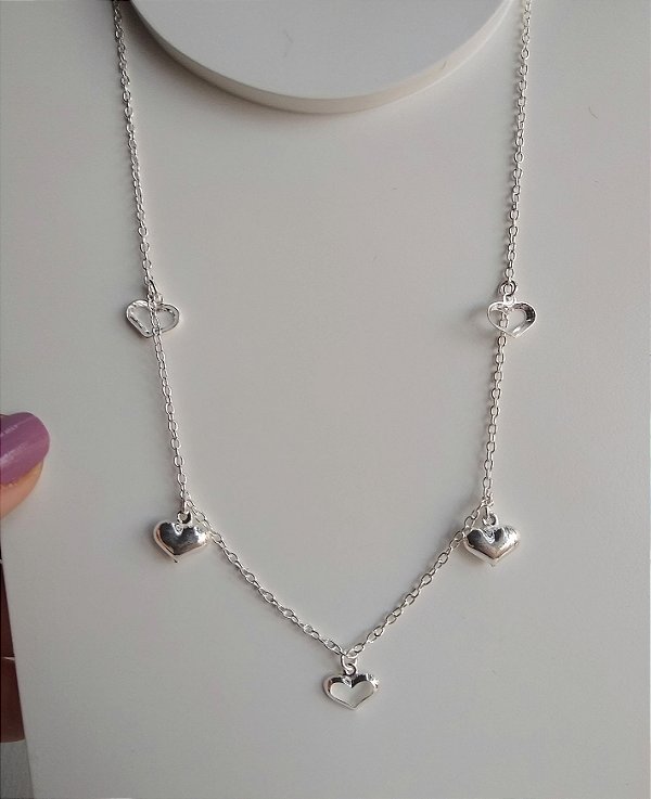 GARGANTILHA CHOKER CORAÇÃO 40 CM PRATA 925