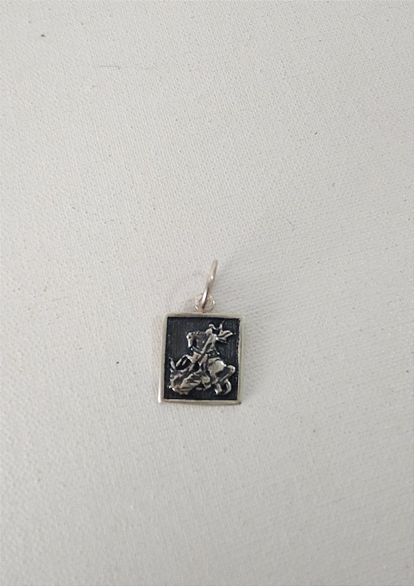 PINGENTE SÃO JORGE QUADRADO PRATA VELHA 925