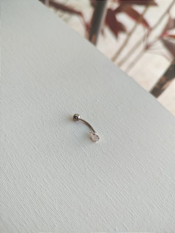 PIERCING UMBIGO COM ZIRCÔNIA PRATA 925 E AÇO