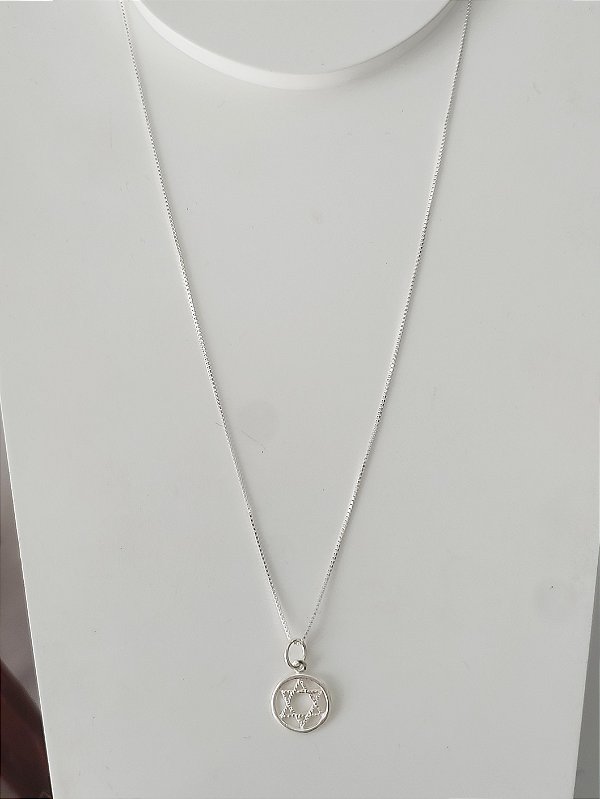 COLAR MEDALHA ESTRELA DE DAVI PRATA 925