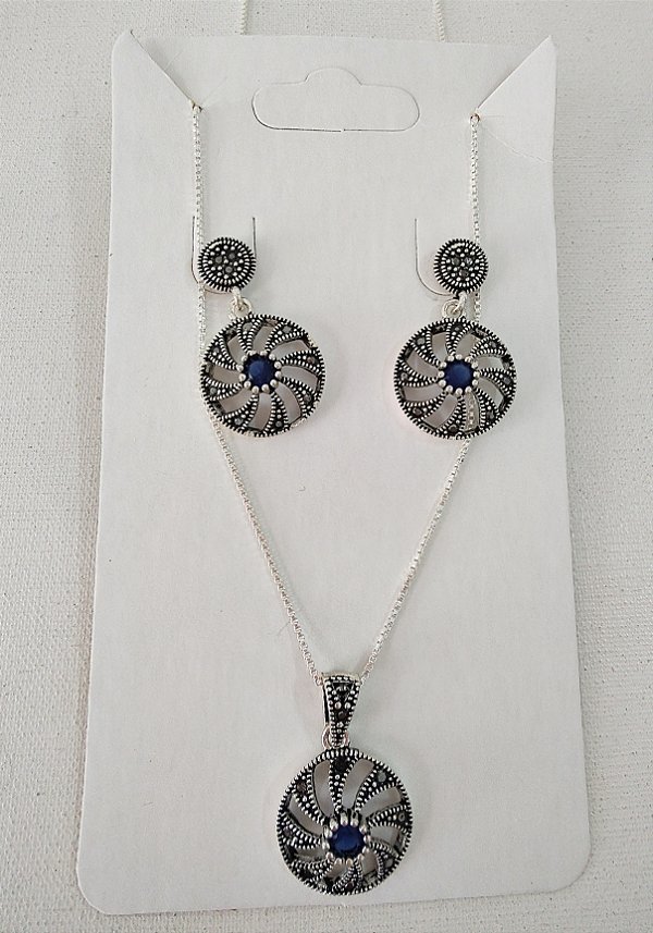 CONJUNTO MARCASSITA PEDRAS PRATA 925