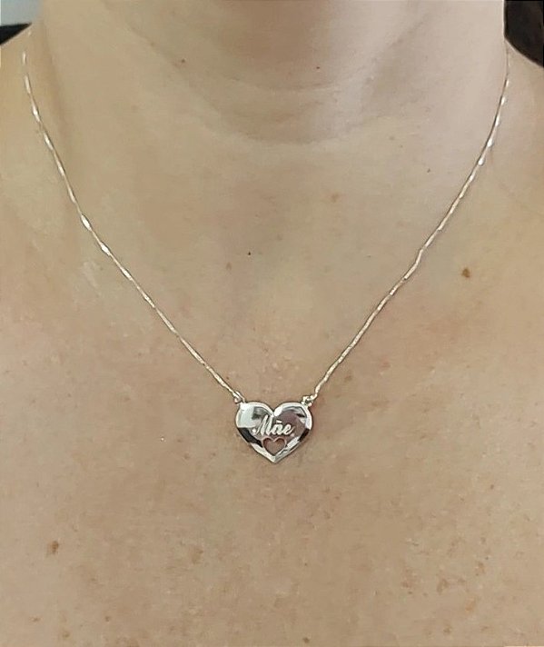 GARGANTILHA DE PRATA MÃE MEDALHA CORAÇÃO MÃE