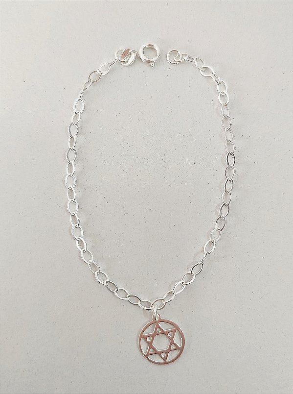 PULSEIRA MEDALHA ESTRELA DE DAVI PRATA 925