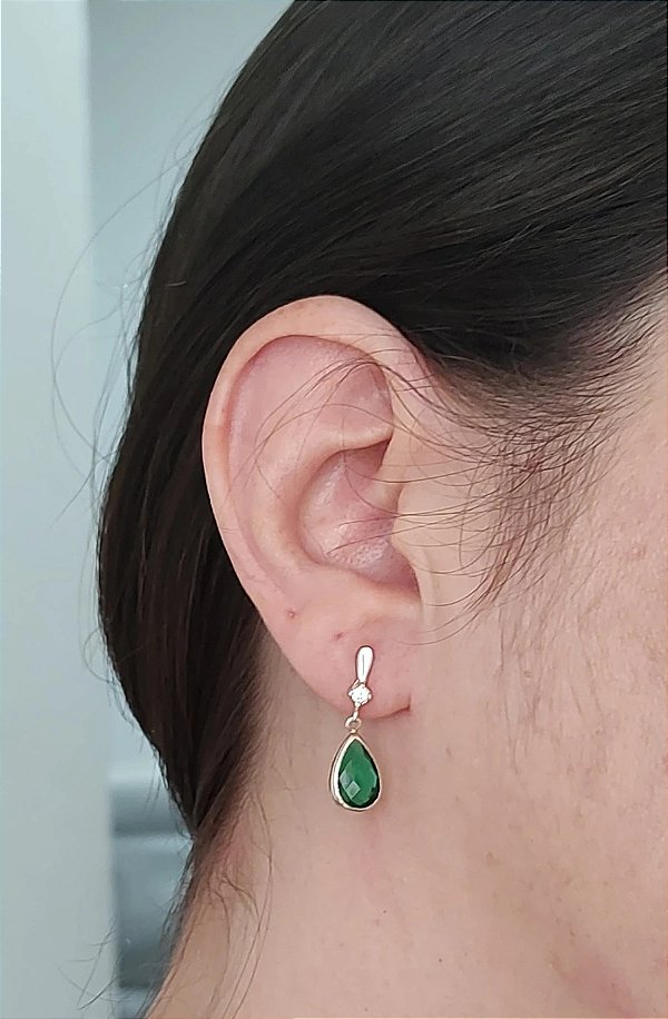 BRINCO DE PRATA PENDURADO GOTA ZIRCÔNIA CORES