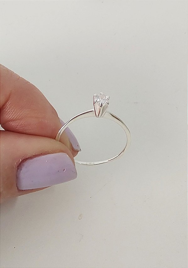 ANEL SOLITÁRIO PEDRA REDONDA PRATA 925