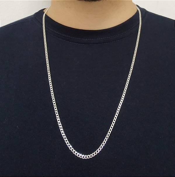 CORRENTE GRUMET FLAT 70 CM  FIO 080 MASCULINA PRATA 925