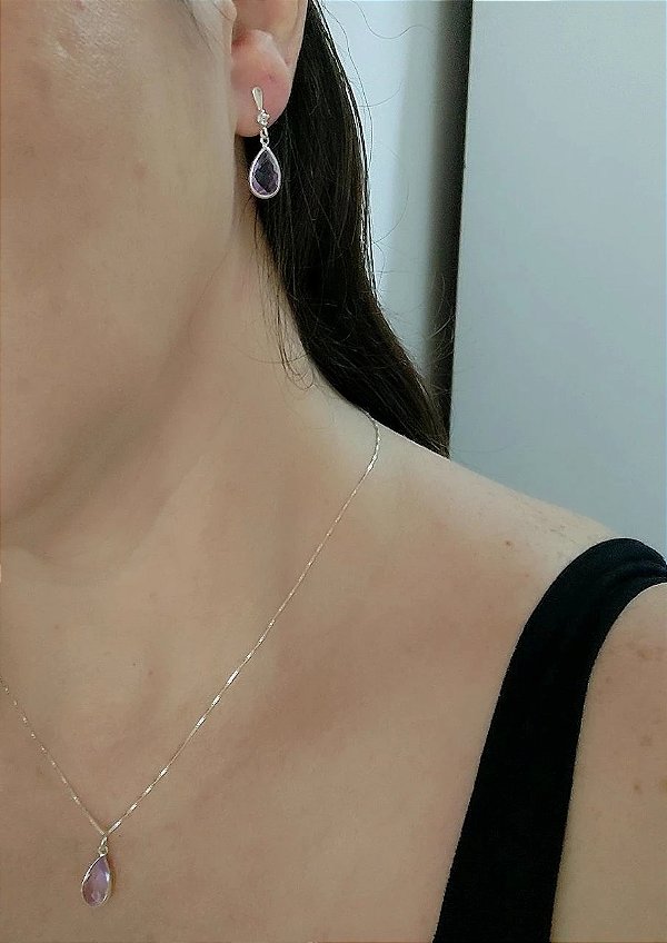 CONJUNTO GOTAS CORES PRATA 925