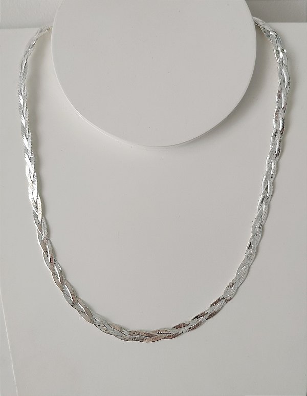GARGANTILHA CHOKER TRANÇADA TRÊS FIOS PRATA 925