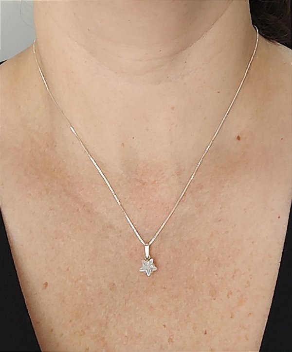 COLAR DE PRATA ESTRELA ZIRCÔNIA 8 MM