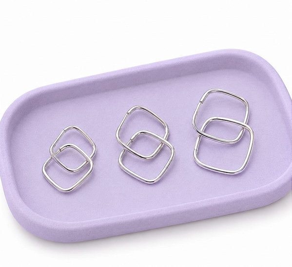 TRIO ARGOLAS QUADRADAS LISAS PRATA 925