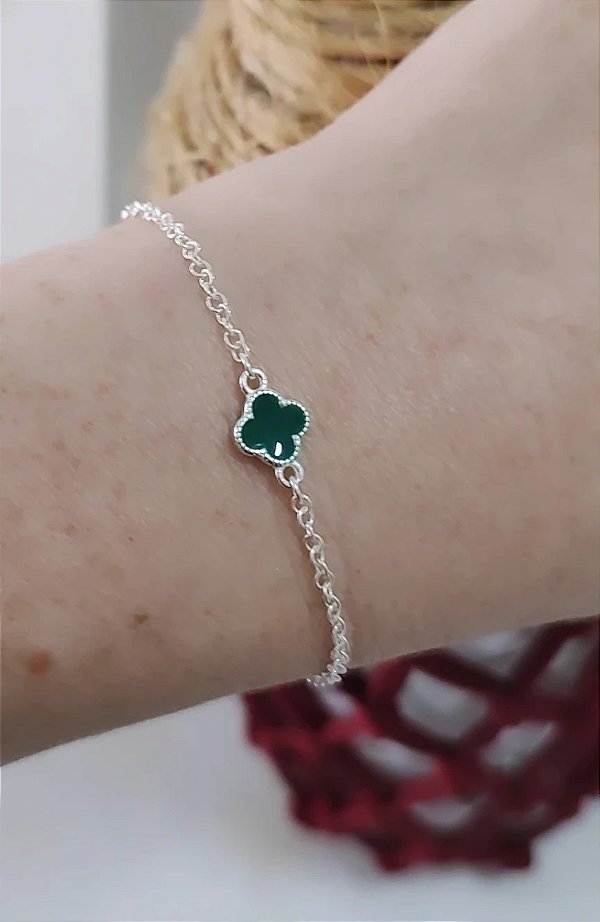 PULSEIRA TREVO PINGENTE RESINADO PRATA 925