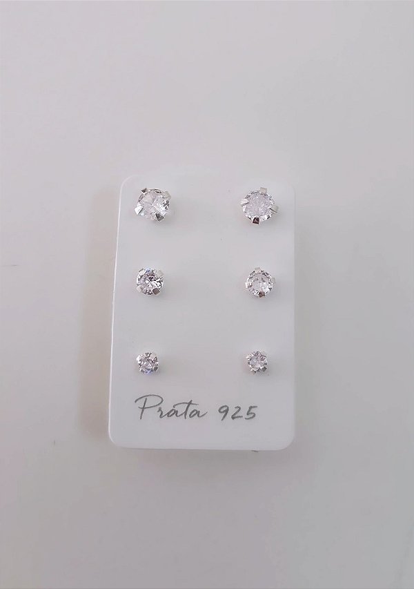 TRIO ZIRCÔNIA REDONDA PONTO DE LUZ PRATA 925