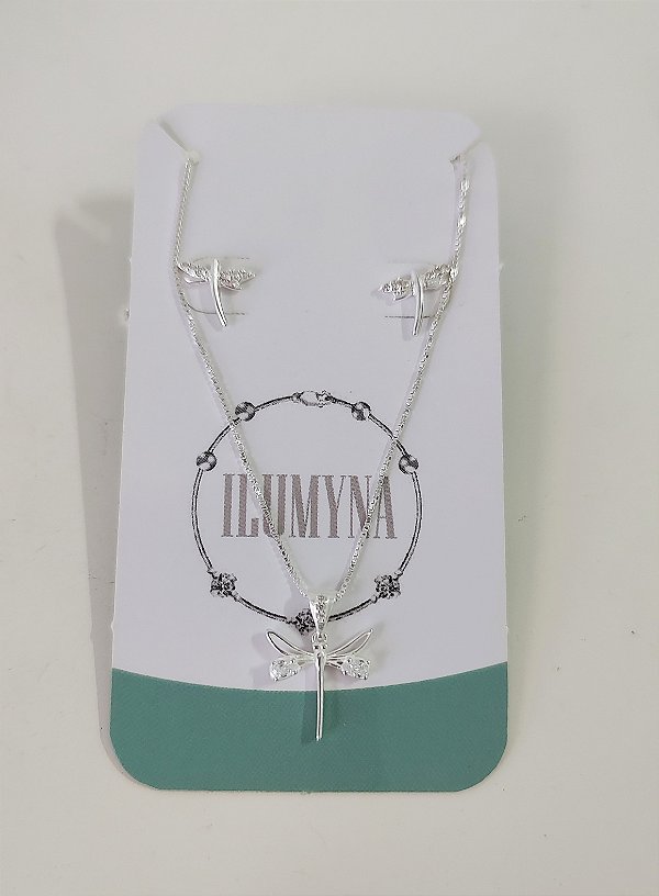 CONJUNTO LIBÉLULA COM ZIRCÔNIAS PRATA 925