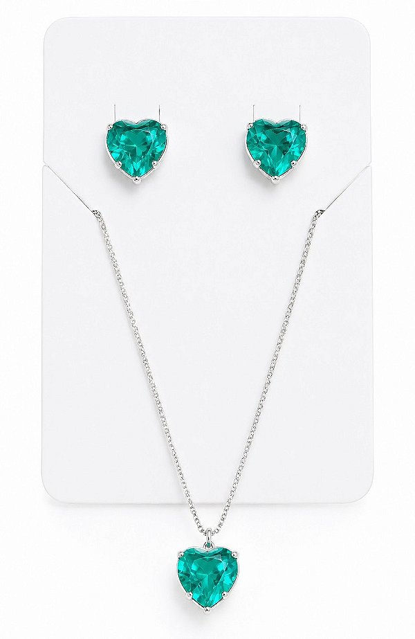 CONJUNTO CORAÇÃO ZIRCÔNIA CORES PRATA 925