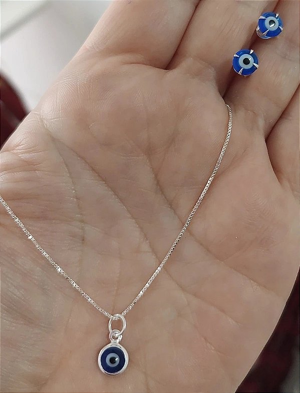 CONJUNTO OLHO GREGO PEQUENO PRATA 925