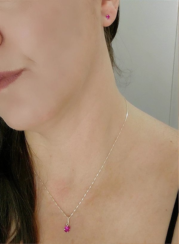 CONJUNTO DE PRATA ZIRCÔNIA REDONDA