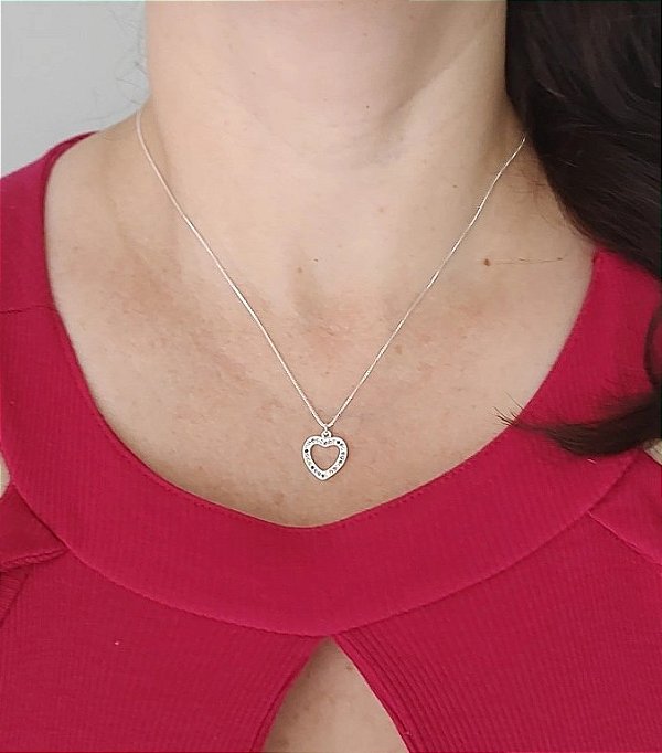 COLAR DE PRATA 925 CORAÇÃO DIVA CRAVEJADO COLORIDO