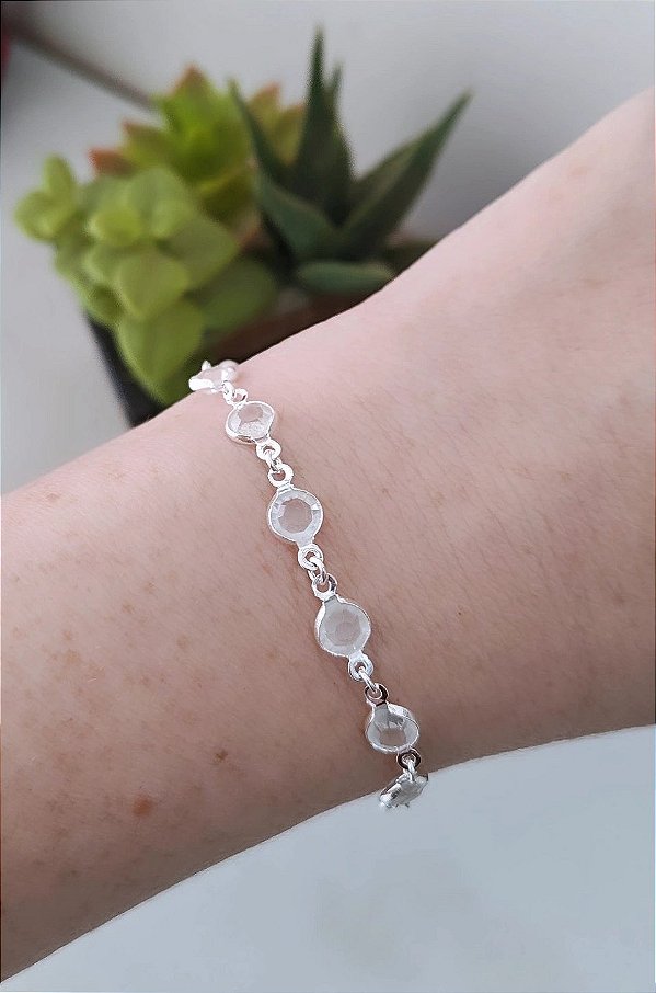 PULSEIRA DE PRATA 925 PONTOS DE LUZ CRISTAL