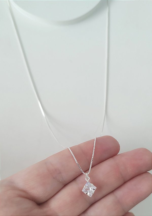 GARGANTILHA PRATA 925 QUADRADO ZIRCÔNIA 6 MM