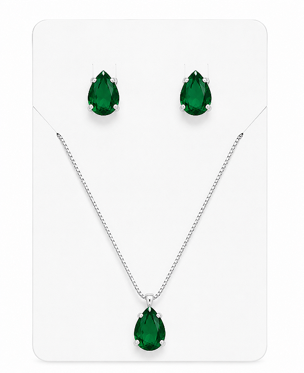 CONJUNTO PRATA 925 GOTA ZIRCÔNIA CORES