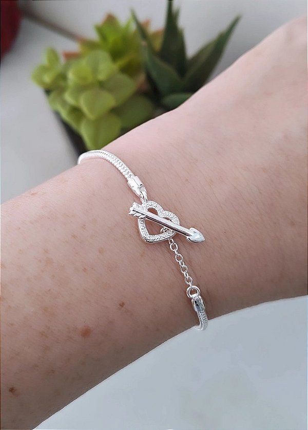 PULSEIRA BERLOQUE PRATA 925 FLECHA E CORAÇÃO