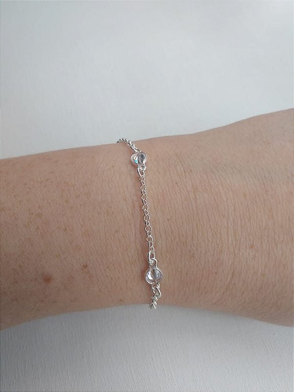 PULSEIRA ELO PORTUGUÊS COM PEDRAS ZIRCONIA PRATA 925