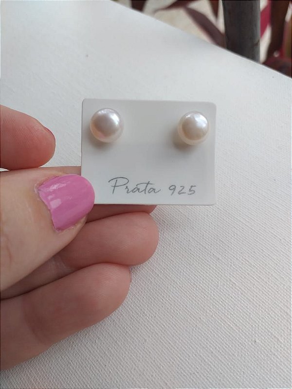 BRINCO PÉROLA NATURAL BASE PRATA 925