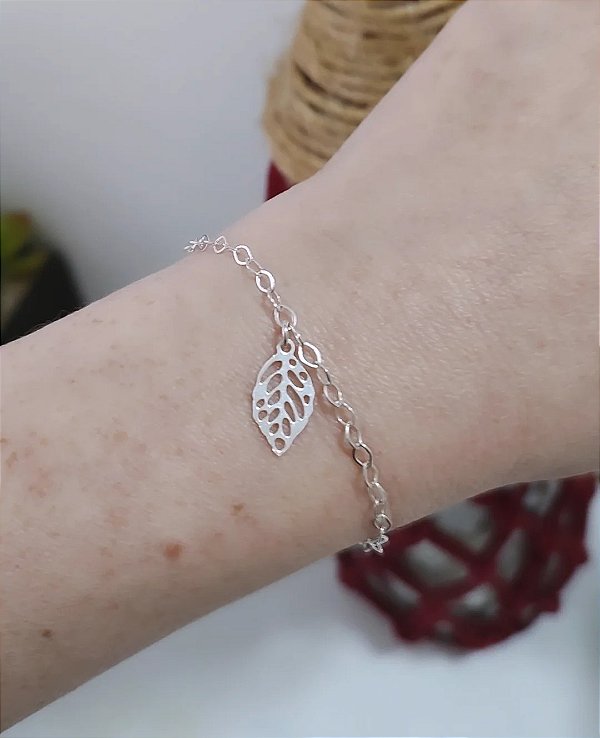 PULSEIRA ELO BALÃO COM UMA FOLHA PRATA 925