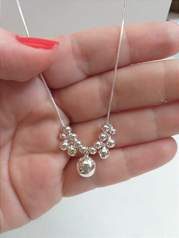 GARGANTILHA BOLINHAS PRATA 925