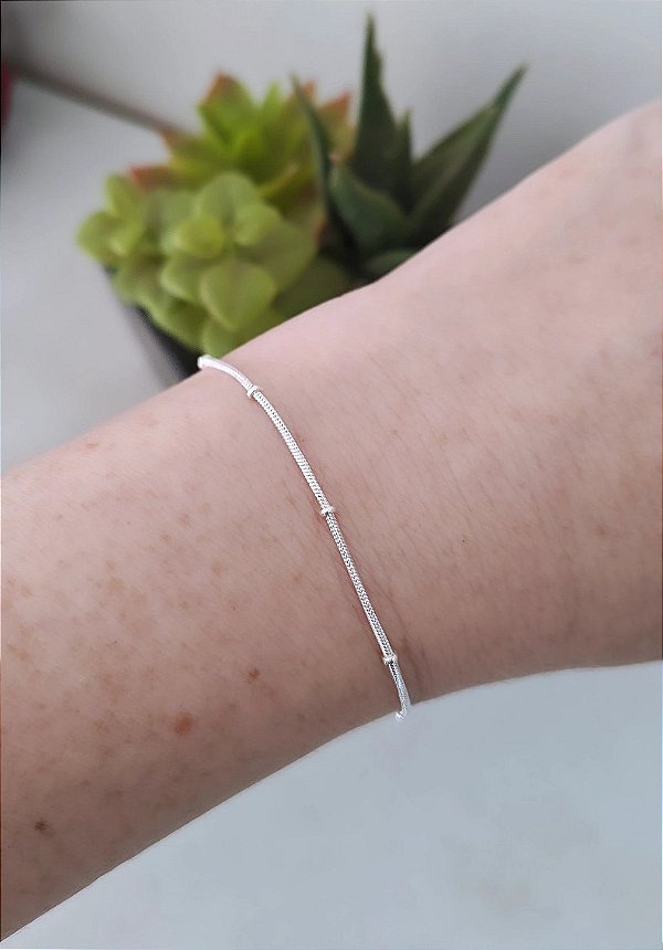 PULSEIRA PRATA 925 RABO DE RATO MICRO BOLINHAS