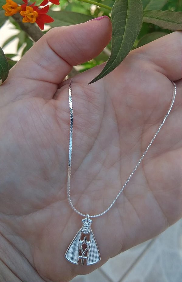 CORRENTE CABELO DE ANJO 60 CM E PINGENTE NOSSA SENHORA APARECIDA PRATA 925