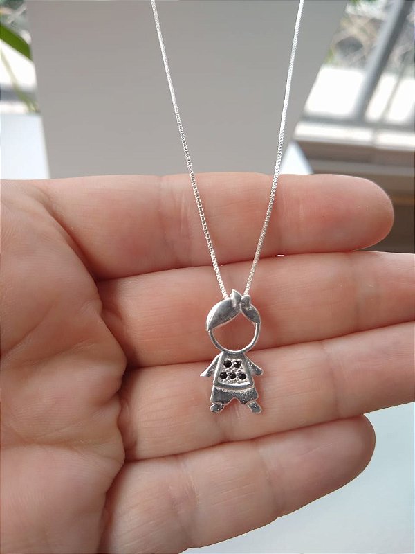 COLAR DE PRATA 925 MENINO COM PEDRAS JET
