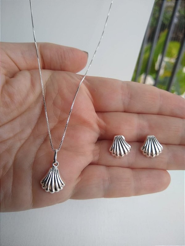 CONJUNTO CONCHAS DO MAR PRATA 925