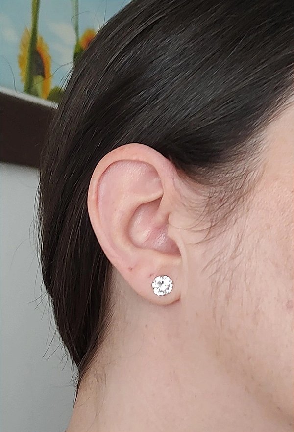 BRINCO DE PRATA ZIRCÔNIA REDONDO 8 MM