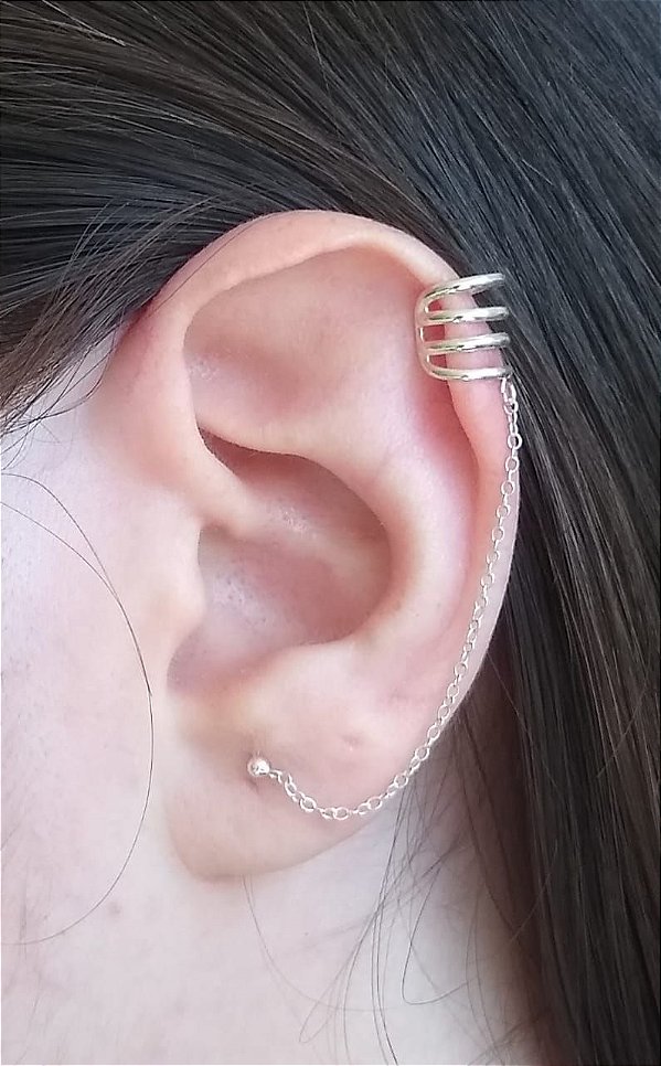 PIERCING BOLINHA CORRENTE MOLA PRESSÃO PRATA 925