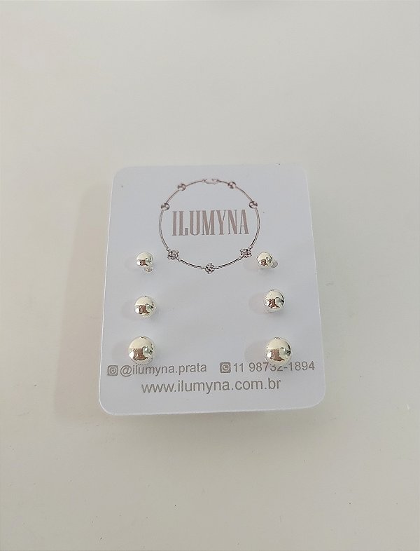 TRIO BOLINHAS LISAS TRÊS FUROS PRATA 925