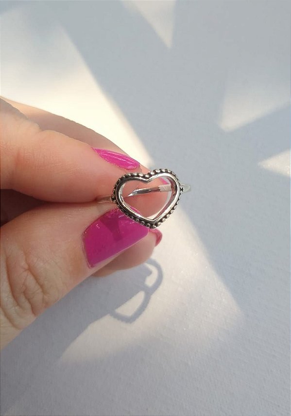 ANEL CORAÇÃO DETALHES PRATA ENVELHECIDA PRATA 925