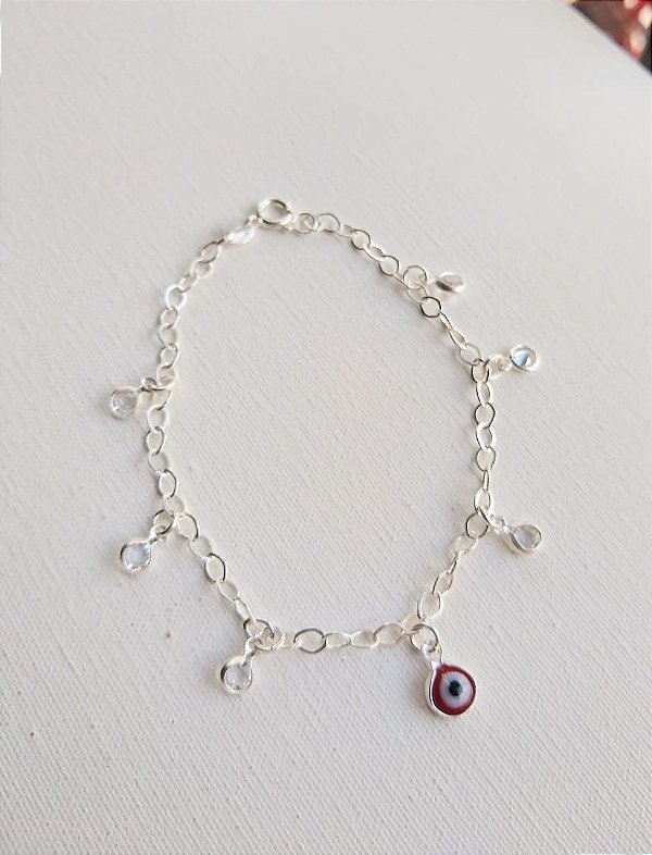 PULSEIRA OLHO GREGO E PONTOS DE LUZ PRATA 925
