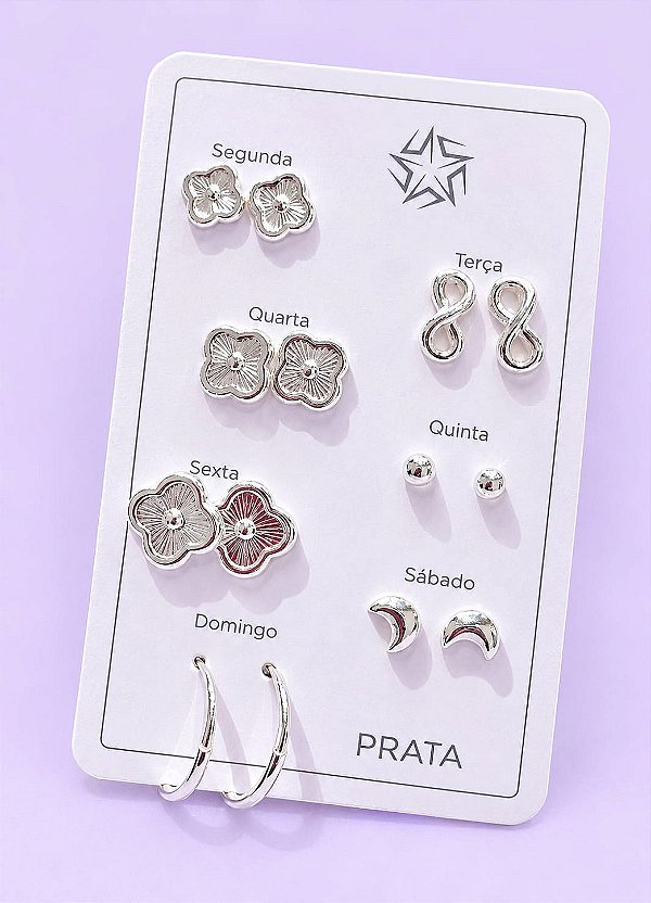 KIT SEMANINHA VARIADO 7 PARES PRATA 925
