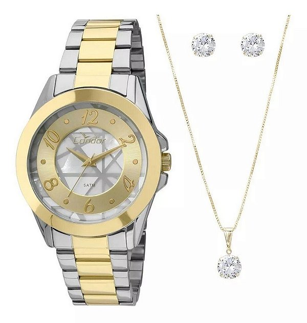 KIT Relógio Condor Feminino CO2036CU/K5C + colar e brincos