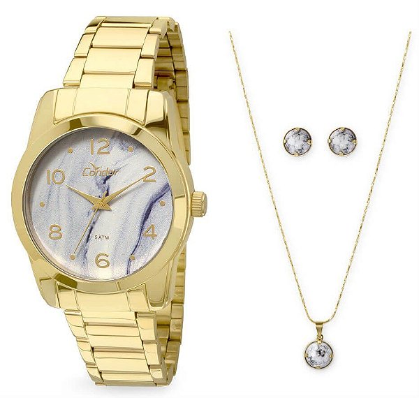 Relógio Condor Feminino CO2035KOD/K4C + Colar e Brincos